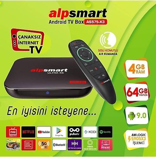 ALPSMART -X3 4k Android TV Box 4 GB Ram 64 GB Hafıza