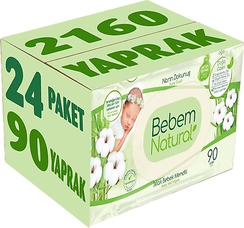 Bebem Natural Narin Dokunuş 90 Yaprak 24'lü Paket Islak Mendil