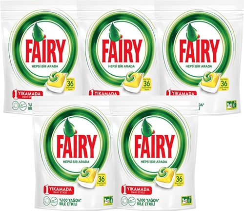 Fairy Hepsi Bir Arada Limon 36'lı 5 Adet Bulaşık Makinesi Kapsülü