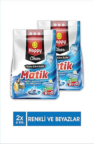 Happy Clean Renkliler ve Beyazlar için 6 kg 2'li Toz Deterjan