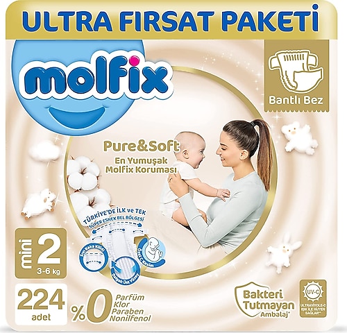 Molfix Pure&Soft 2 Beden Mini 224'lü Bebek Bezi