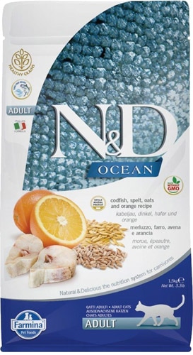 N&D Ocean Düşük Tahıllı Morina Balıklı ve Portakallı 10 kg Yetişkin Kedi Maması