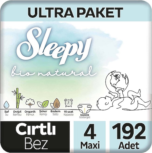 Sleepy Bio Natural 4 Numara Maxi 192'li Bebek Bezi