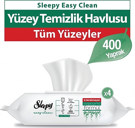 Sleepy Easy Clean Beyaz Sabun Katkılı Yüzey Temizlik Havlusu 100 Yaprak 4'lü