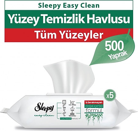 Sleepy Easy Clean Beyaz Sabun Katkılı Yüzey Temizlik Havlusu 100 Yaprak 5'li